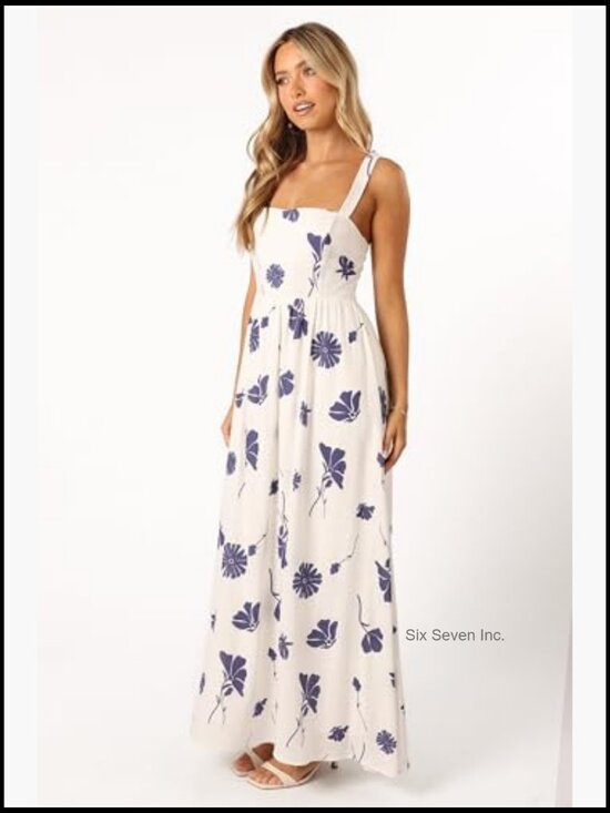 Viscose Linen Maxi Dress with Square Neck and Lace Back - Picture 3 of 7